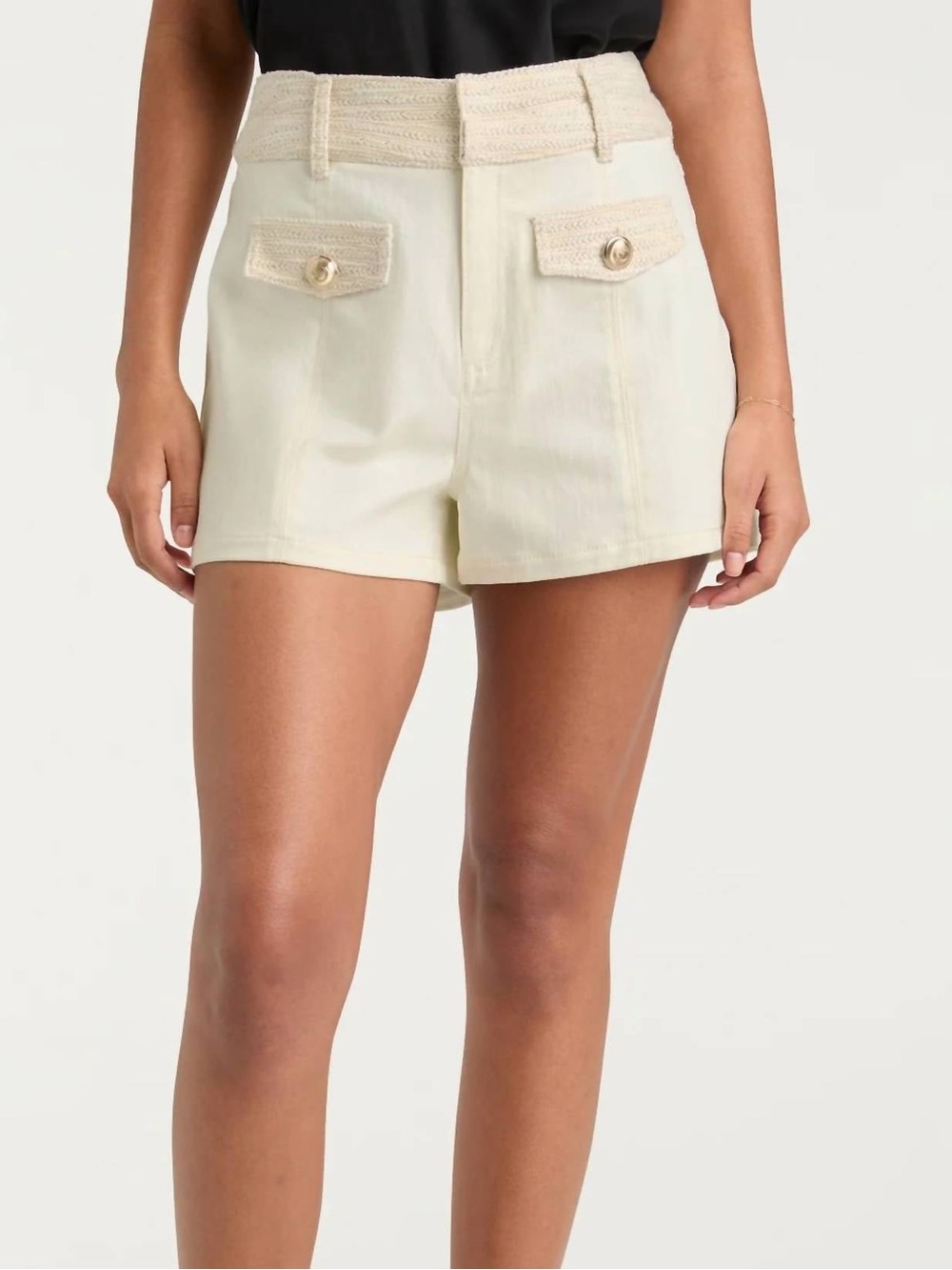 cinq a sept Cream High-Rise Tailored Shorts with Flap Pockets